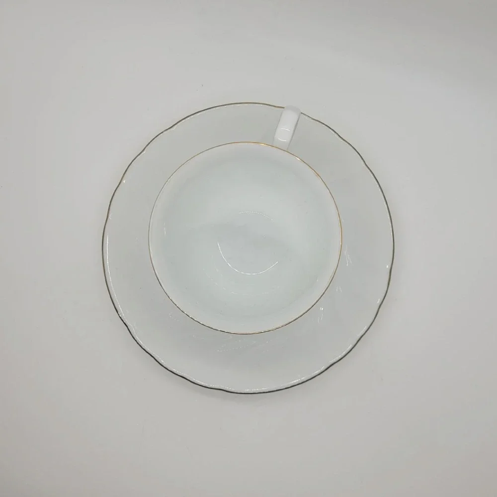 Mikasa Wedding Band Tea Cup Saucer Set Gold Trim White Fine China Japan